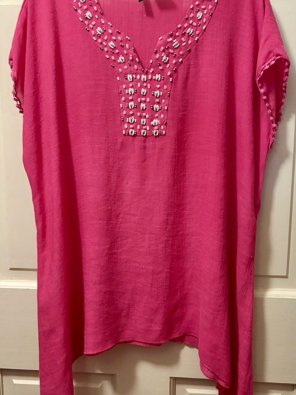 new directions Bright Pink Beaded V-Neck Tunic